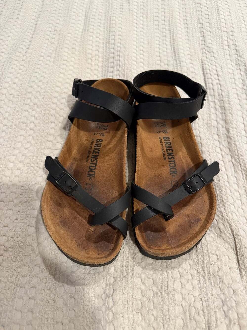 Birkenstock Yara Black Birko-Flor Ankle Strap Thong Sandals Size 39